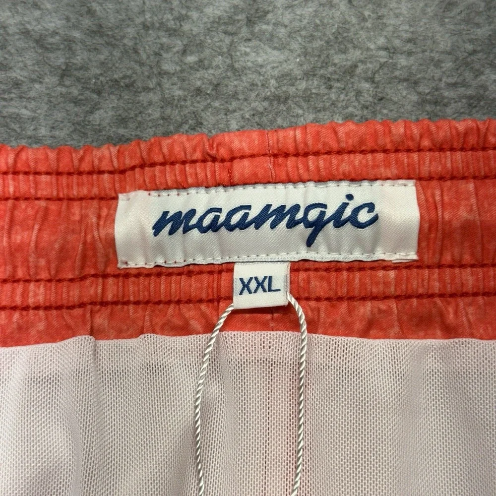 Maamgic Swim Trunks Mens XXL Red Blue Striped Polyester Drawstring Board Shorts